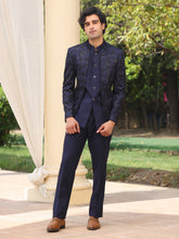 Royal Midnight Blue Embroidered Prince Coat with Tailored Trousers