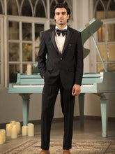 Black Textured Tuxedo Suit with Satin Lapel