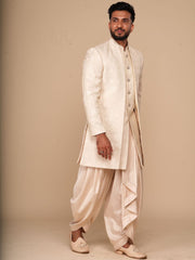 Neumen Cream Embroidered Men Achkan