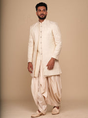 Neumen Cream Embroidered Men Achkan