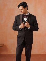 Men’s Maroon Self Designed Shawl Collar Suit Set