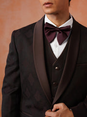 Men’s Maroon Self Designed Shawl Collar Suit Set