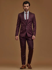 Floral Wine Single Breasted Suit