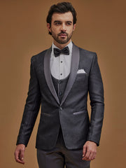 Grey Floral Single Breasted Suit