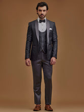 Grey Floral Single Breasted Suit