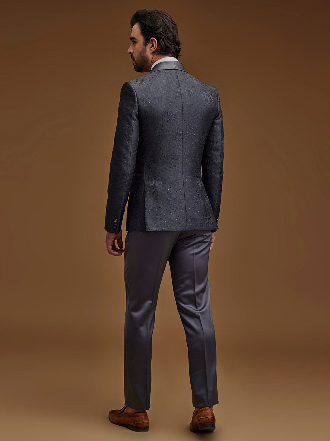 Grey Floral Single Breasted Suit