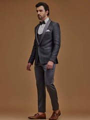 Grey Floral Single Breasted Suit