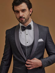 Grey Floral Single Breasted Suit