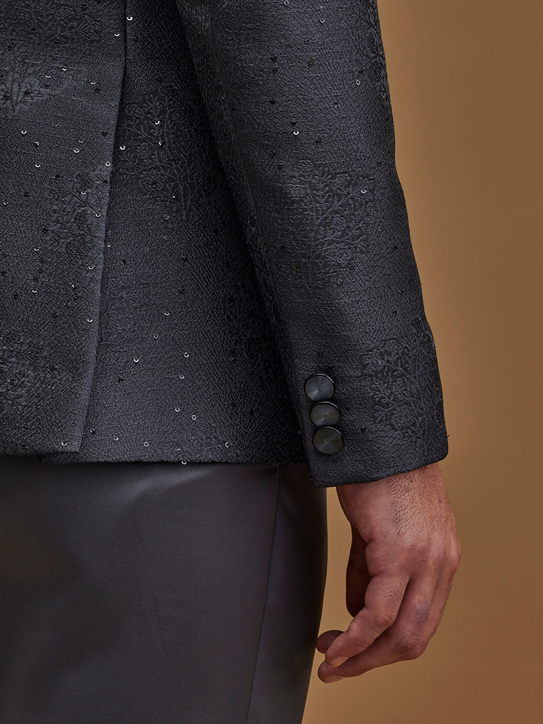 Grey Floral Single Breasted Suit