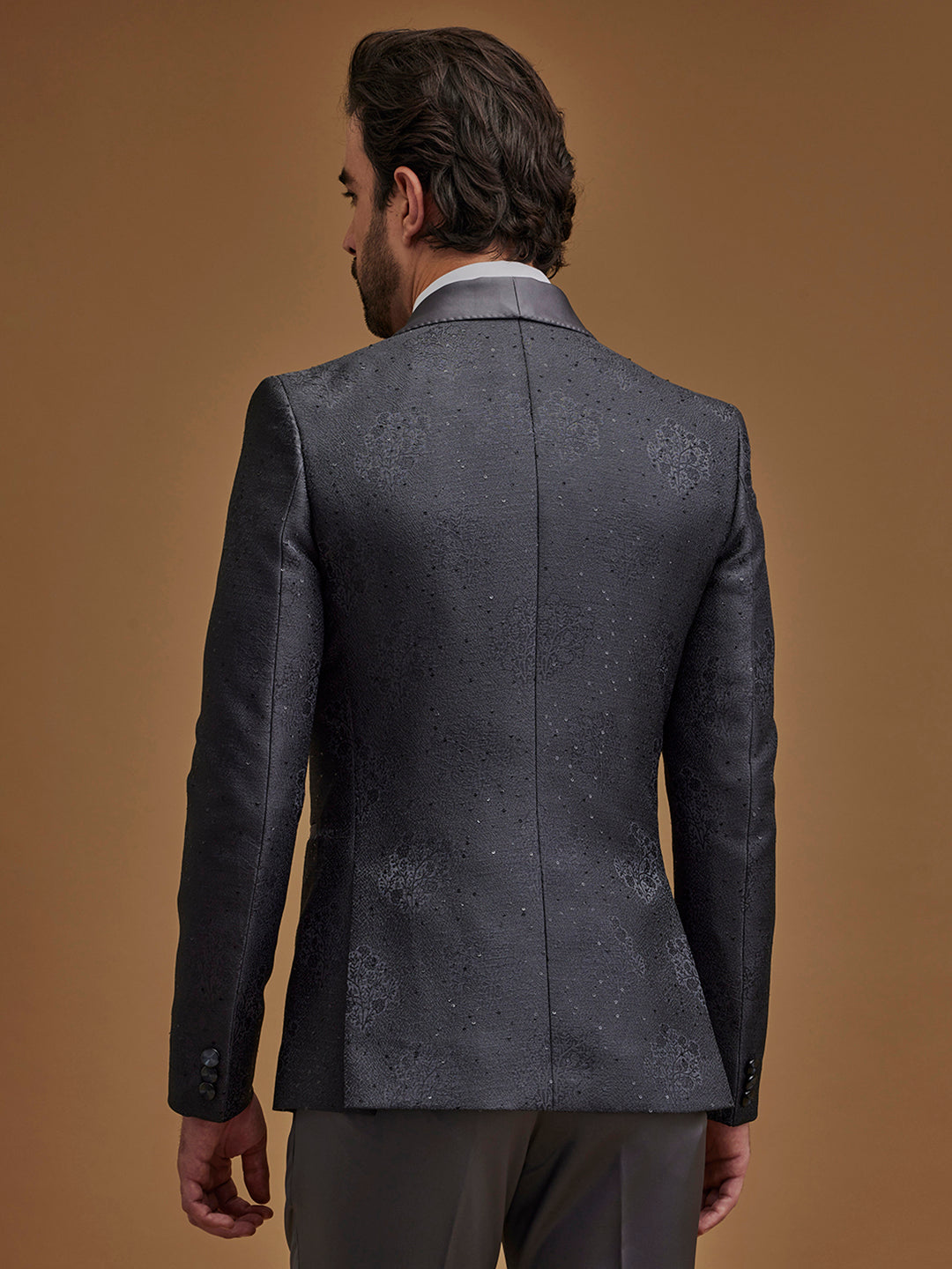 Grey Floral Single Breasted Suit