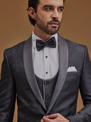 Grey Floral Single Breasted Suit