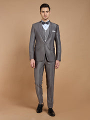 Grey Striped Tuxedo with Peak Collar