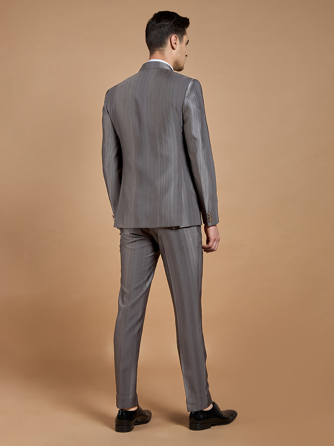 Grey Striped Tuxedo with Peak Collar
