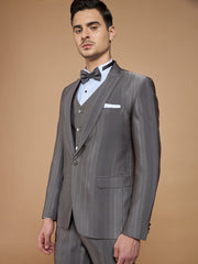 Grey Striped Tuxedo with Peak Collar