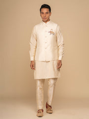Cream Kurta, Trouser & Waistcoat Set For Men