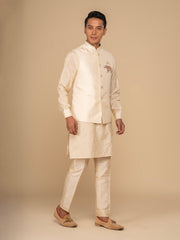 Cream Kurta, Trouser & Waistcoat Set For Men