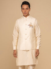 Cream Kurta, Trouser & Waistcoat Set For Men