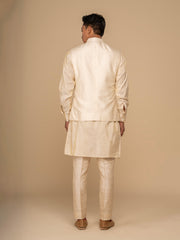 Cream Kurta, Trouser & Waistcoat Set For Men