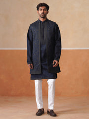 Men’s Blue Kurta, Trouser & Long Waistcoat Set