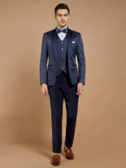 Men's Navy Blue Printed Tuxedo