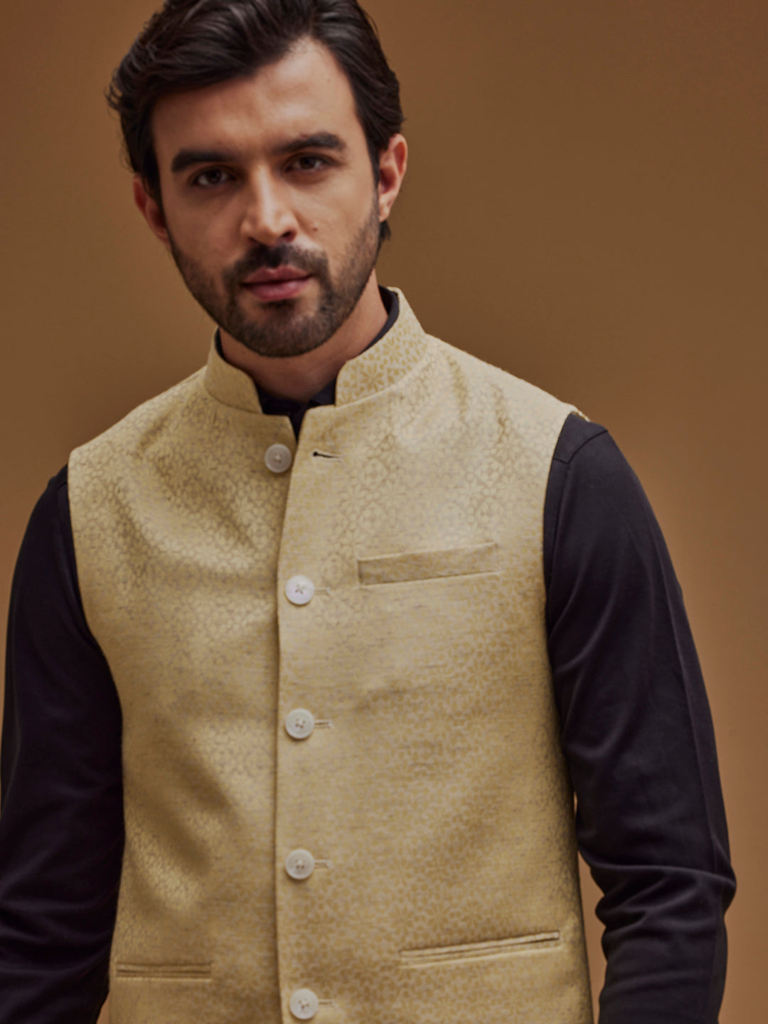 Self Designed Floral Beige Bundi