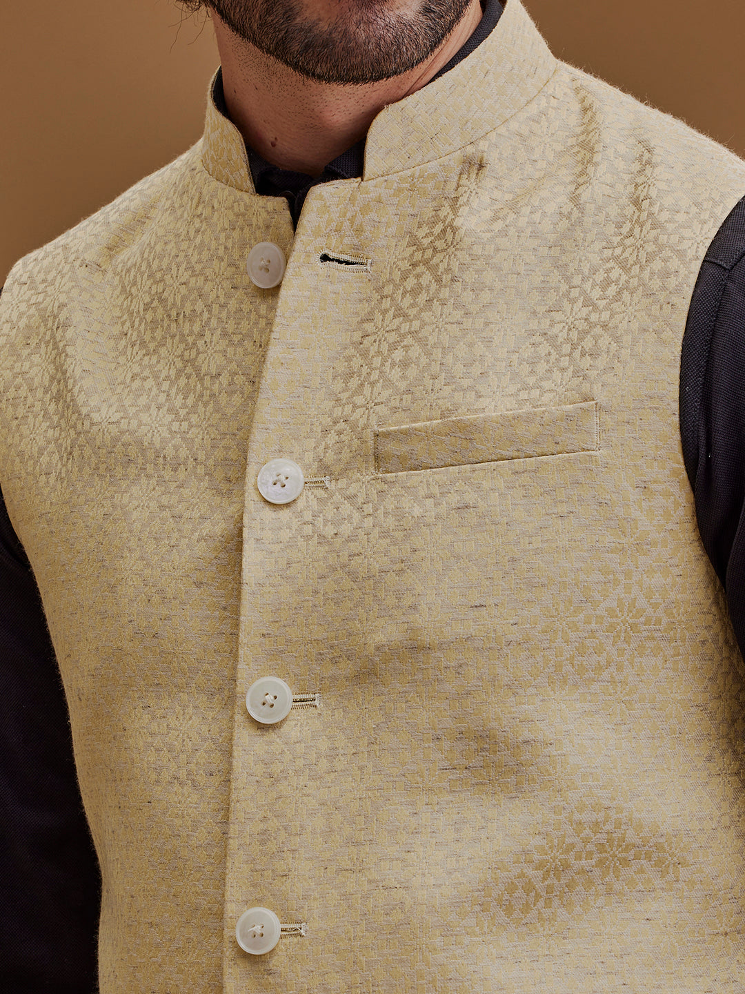 Self Designed Floral Beige Bundi