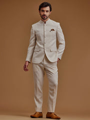 Cream Textured Indo Western Bandhgala