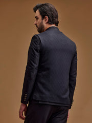 Black Textured Indo Western Bandhgala