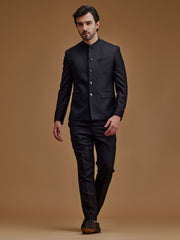 Black Textured Indo Western Bandhgala