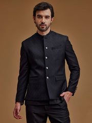 Black Textured Indo Western Bandhgala