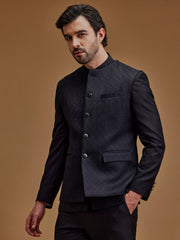 Black Textured Indo Western Bandhgala