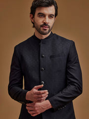 Black Textured Indo Western Bandhgala