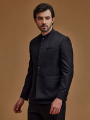 Black Textured Indo Western Bandhgala