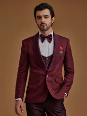 Maroon Printed Five Piece Suit