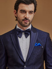 Single Breasted Textured Blue Two Piece Suit