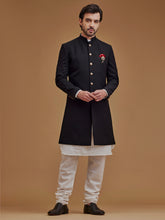 Textured Black Achkan