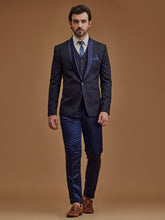Navy Blue Printed Single Breasted Five Piece Suit