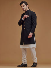 Textured Black Achkan