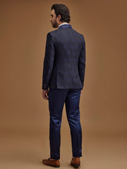 Navy Blue Printed Single Breasted Five Piece Suit