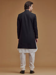 Textured Black Achkan