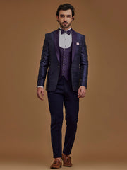 Single Breasted Stripes Purple 5-Piece Suit