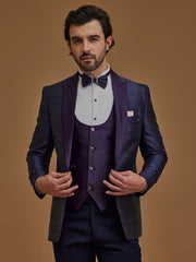 Single Breasted Stripes Purple 5-Piece Suit