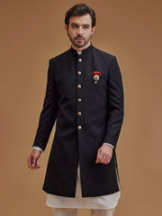 Textured Black Achkan