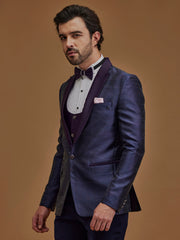 Single Breasted Stripes Purple 5-Piece Suit