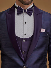 Single Breasted Stripes Purple 5-Piece Suit