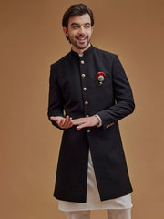 Textured Black Achkan