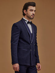 Navy Blue Double Breasted Five Piece Suit