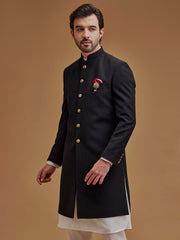 Textured Black Achkan