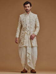 Embroidered With Zari Work Cream Achkan