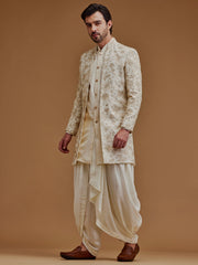 Embroidered With Zari Work Cream Achkan